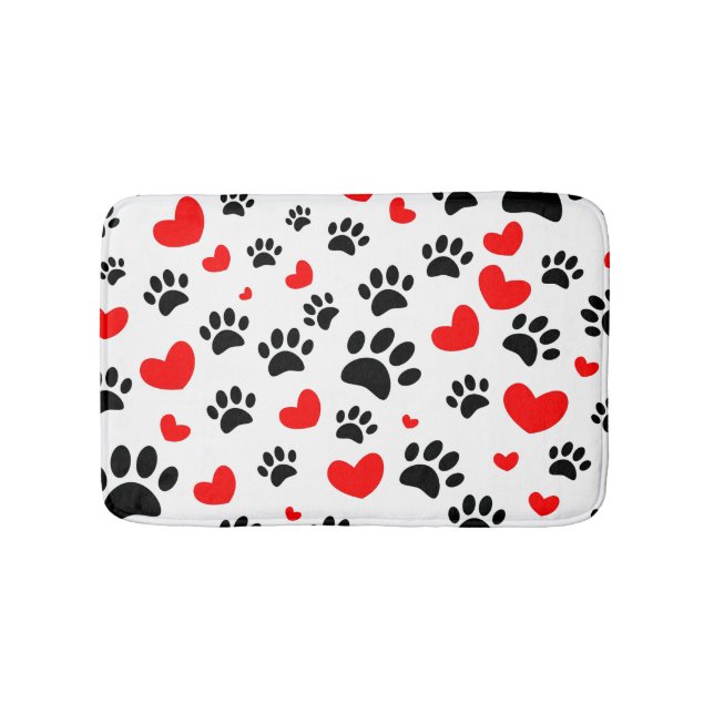 Tapete De Banheiro Random Dog Paw Prints And Red Hearts Canine Art (frente)