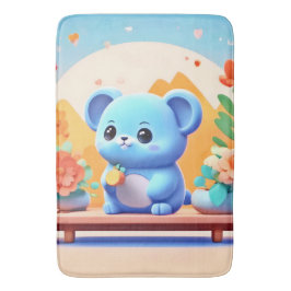 Tapete De Banheiro Rato Azul Cute com Flores