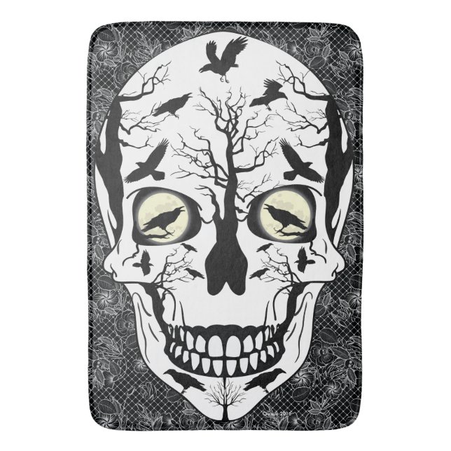 Tapete De Banheiro Raven Sugar Skull Skeleton Bath Mat (Frente Vertical)