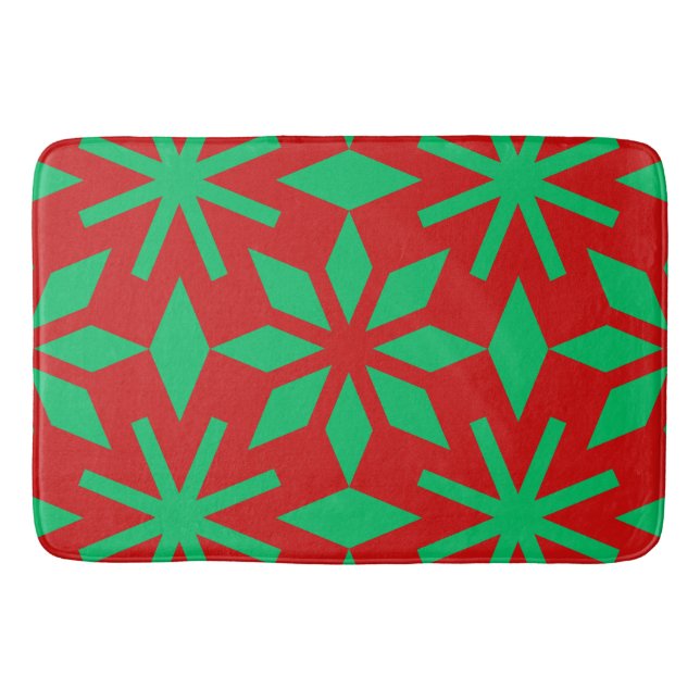 Tapete De Banheiro Red and Green Christmas Snowflakes Pattern (Frente)