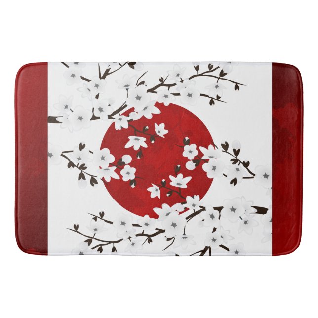 Tapete De Banheiro Red Black and White Cherry Blossoms Ascensão Sun (Frente)