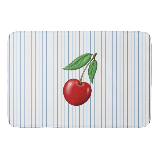 Tapete De Banheiro Red Cherries on Blue Stripes Pattern (Frente)