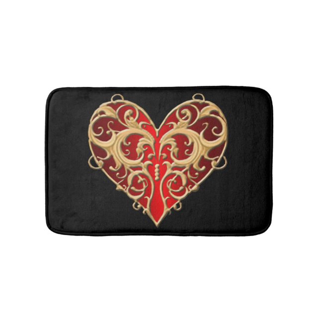 Tapete De Banheiro Red Filigree Heart Bath Mat (frente)