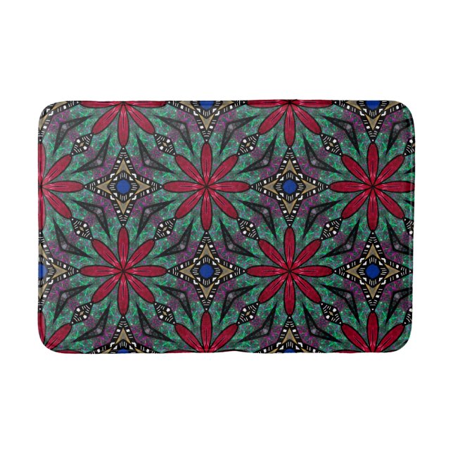 Tapete De Banheiro Red Floral With Green and Blue (Frente)
