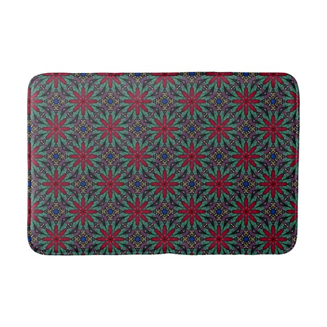 Tapete De Banheiro Red Floral With Green and Blue (Frente)
