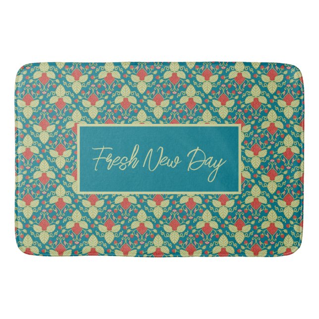 Tapete De Banheiro Red Strawberry fruit and pink blossoms (Frente)