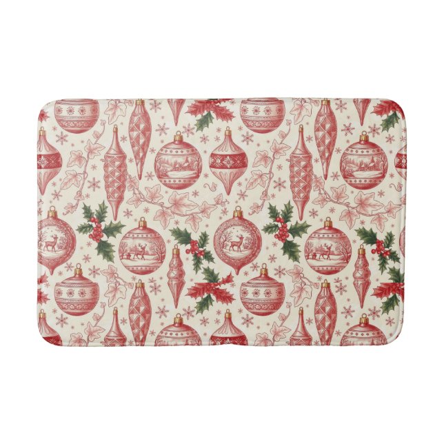 Tapete De Banheiro Red Toile Chinoiserie Christmas Ornaments (Frente)