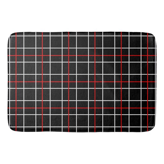 Tapete De Banheiro Red White Graphical Lines Black Plaid Design  (Frente)