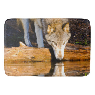 Tapete De Banheiro Reflexão do Lobo Solitário em Pond