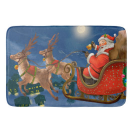 Tapete De Banheiro Reindeer Pulling Santa Claus Sleigh | Natal