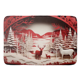 Tapete De Banheiro Reindeiros 3D em inverno Florestal