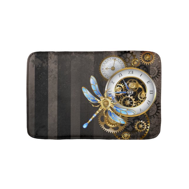 Tapete De Banheiro Relógio Steampunk com Dragonfly Mecânica (frente)