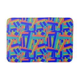 Tapete De Banheiro Remendos Abstratos de Lima Ousada Azul Coral Brilh