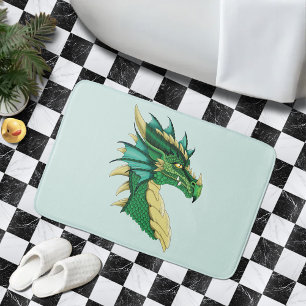 Tapete De Banheiro Retrato de Cabeça de Dragão Verde Esmeralda Fantas