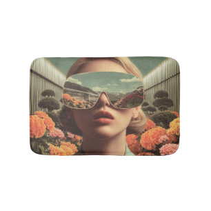 Tapete De Banheiro Retrato Surreal com Óculos de Sol Refletindo Flor