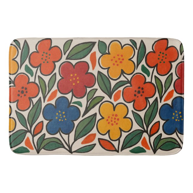Tapete De Banheiro Retro 1960s Style Floral Pattern (Frente)