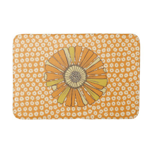 Tapete De Banheiro Retro 70s Banho Floral de Laranja Vintage
