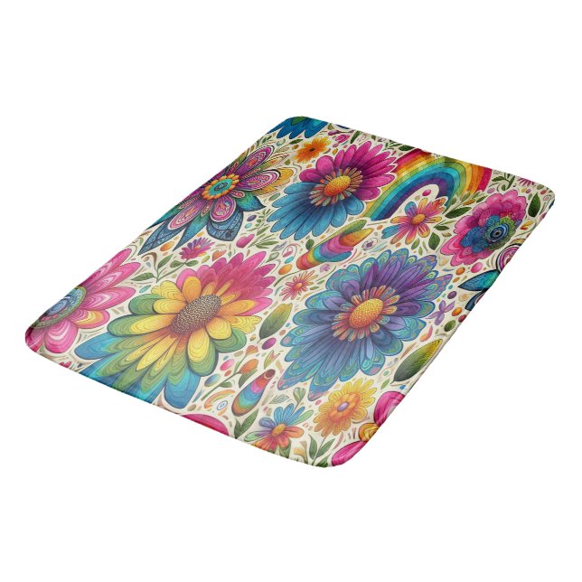 Tapete De Banheiro Retro Arco-íris Hippie Floral (Angulado)