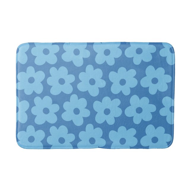 Tapete De Banheiro Retro Floral Azul Whimsical, Cheerful, Preppy (Frente)