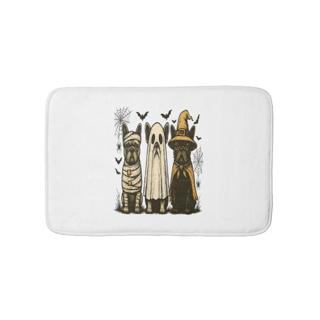 Tapete De Banheiro Retro Halloween Ghost French Bulldog Gothic Png (frente)