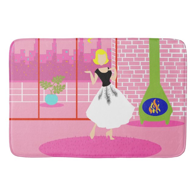 Tapete De Banheiro Retro Na Matriz De Banho Rosa (Frente)