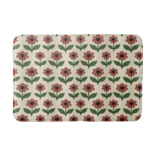 Tapete De Banheiro Retro Red Daisy Pattern Mat