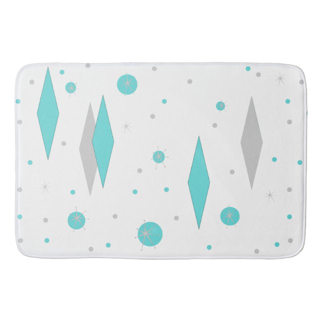 Tapete De Banheiro Retro Turquoise Diamond & Starburst Bath Mat (Frente)