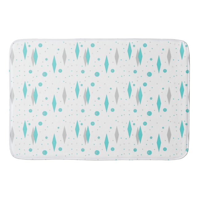 Tapete De Banheiro Retro Turquoise Diamond & Starburst Bath Mat (Frente)