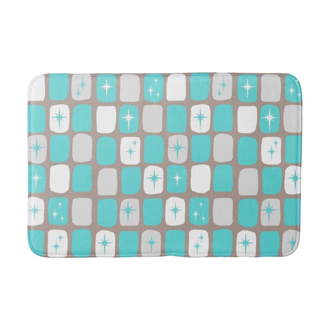 Tapete De Banheiro Retro Turquoise Starbursts Bath Mat (Frente)