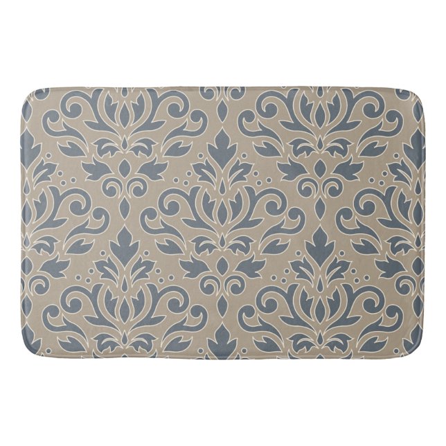 Tapete De Banheiro Rolar Damask Lg Padrão Cream Linha Azul Areia (Frente)