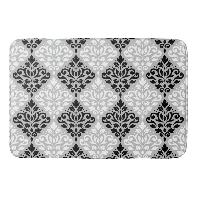 Tapete De Banheiro Rolar Damask Ptn B&W na Cinza (Frente)