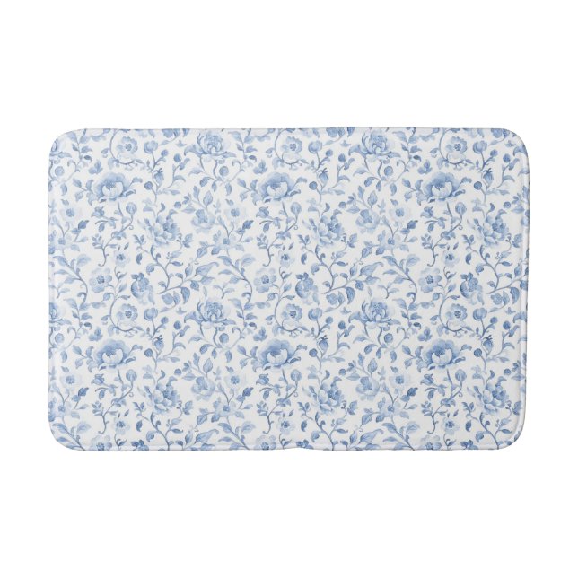 Tapete De Banheiro Romantic Blue White Floral  (Frente)