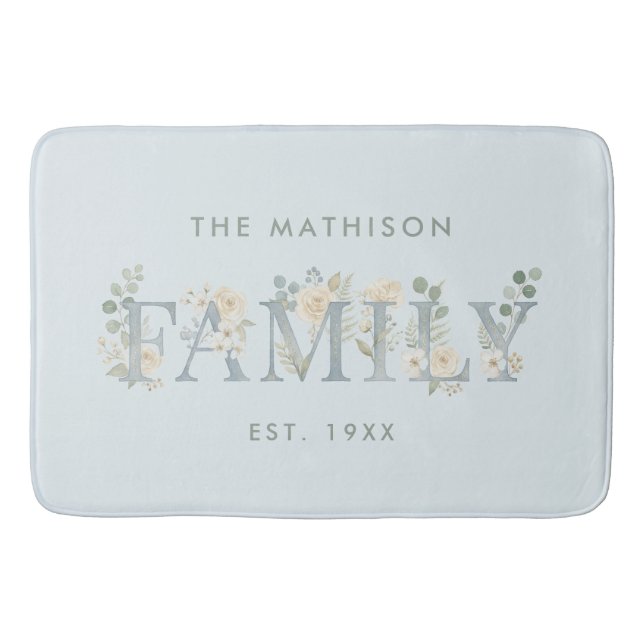 Tapete De Banheiro Romantic Dusty Blue Floral Family Monogram (Frente)