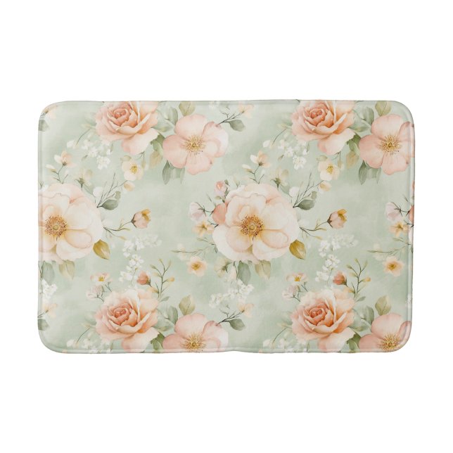 Tapete De Banheiro Romantic Peach Mint Pretty Roses Floral (Frente)