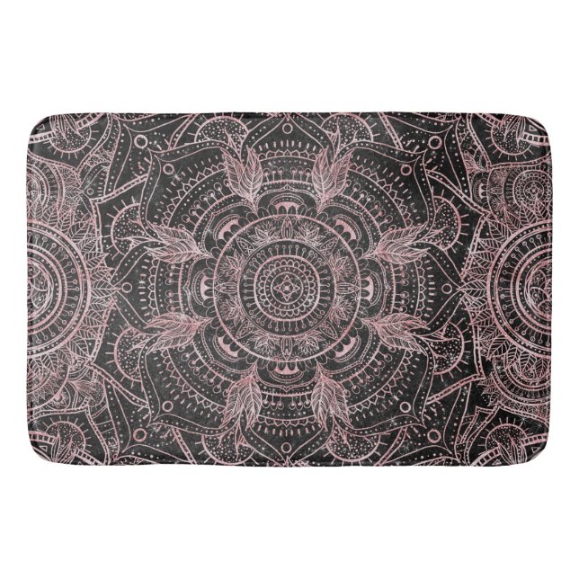 Tapete De Banheiro Rosa Boho Cinza Dourada Mandala Design (Frente)