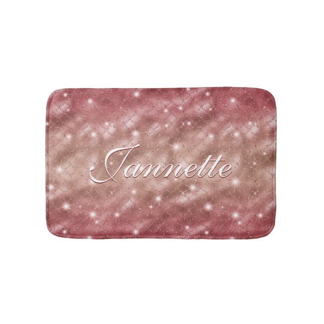 Tapete De Banheiro Rosa Chic Dourada Sereia Mereia Faux Glitter (frente)