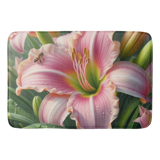 Tapete De Banheiro Rosa Daylily Floral (Frente)
