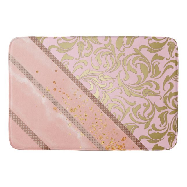 Tapete De Banheiro Rosa Dourada Bath Mat (Frente)