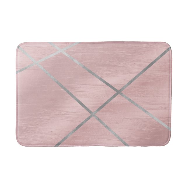 Tapete De Banheiro Rosa Dourado Blushing Pink & Silver Lines (Frente)
