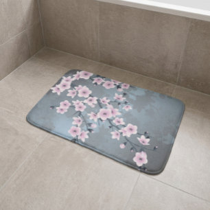 Tapete De Banheiro Rosa Escuro Azul Cinzento Flor de Cerejeira Floral