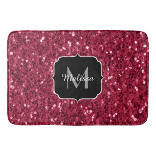 Tapete De Banheiro Rosa escuro vermelho magenta monograma com brilho
