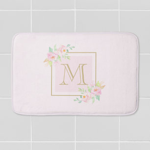 Tapete De Banheiro Rosa Floral Inicial Personalizada