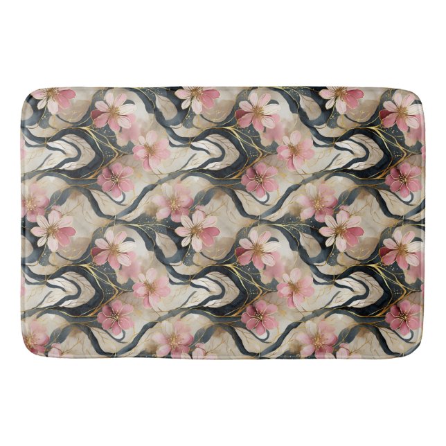 Tapete De Banheiro Rosa Floral Japonês Dourado (Frente)