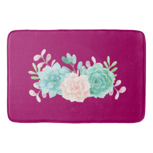 Tapete De Banheiro Rosa Pastel & buquê floral verde na parte traseir