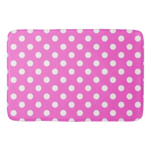 Tapete De Banheiro Rosa Quente & Pontos Polka Branco Ponto