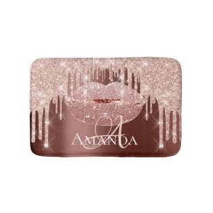 Tapete De Banheiro Rosa Skinny Royal Glitter Nome Monograma Maquiagem