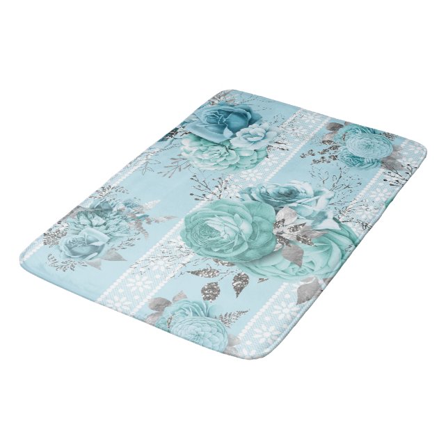 Tapete De Banheiro Rosas azuis com rendas (Angulado)