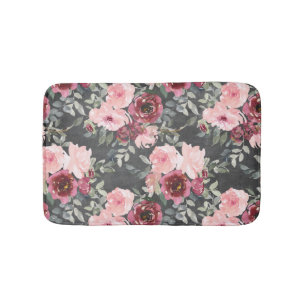 Tapete De Banheiro Rosas Blush e Burgundy em Preto Carvões