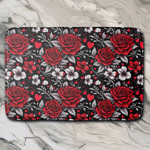 Tapete De Banheiro Rosas bonito, Vermelhas, Pretas e Brancas, Coraçõe