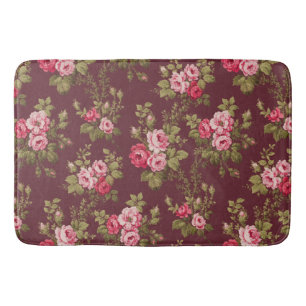Tapete De Banheiro Rosas de Vintage Elegantes em Fundo Maroon